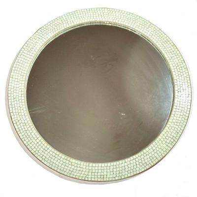 ROUND GLASS MOSAIC MIRROR, BEACH VIBES | Round glass mirror with mosaic glass frame - dia. 36 in
