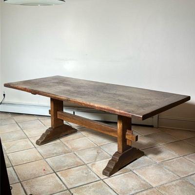 COUNTRY WOOD DINING TABLE | Country style wood dining table with H-stretcher - h. 30 x w. 36 x l. 84 in
