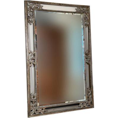 OVERSIZED SILVERED BEVELED FLOOR MIRROR | Carved wood frame, mirrored bevels with carved decorations - h. 79 x w. 50.5 in
