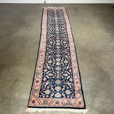 GEOMETRIC BLUE RUNNER | Having geometric medallions & border on navy backing - w. 2' 6" ft