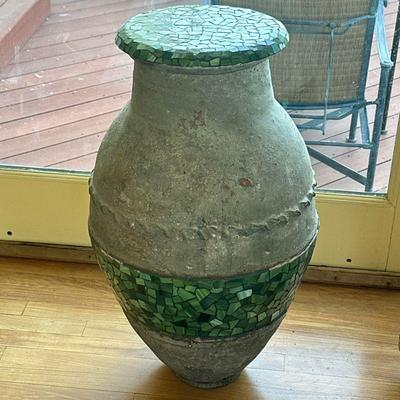 MOSIAC LARGE LIDDED CASE | Large ceramic lidded vase with mosaic decoration - h. 30 x dia. 19 in