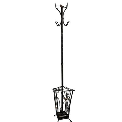 MANNER OF DIEGO GIACOMETTI COAT RACK STAND | Painted metal coatrack/umbrella stand with mounted bronzed painted birds. Dimensions: h. 75...