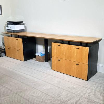 DAVIS FURNITURE FILING CABINET DESK | Large wood top desk & filing cabinet piece by Davis Furniture - h. 29.5 x w. 108 x d. 22 in
