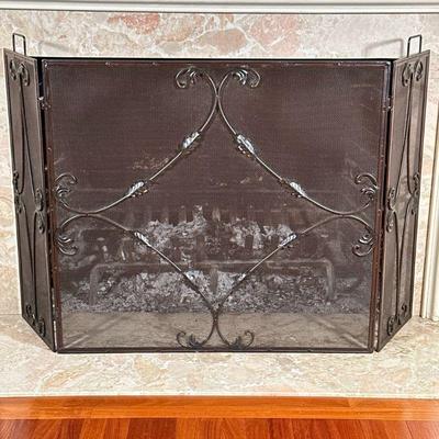 FANCY SCROLL METAL FIREPLACE SCREEN | Metal dark brown with viney metal decorations - h. 33 x w. 60 in (height is without handles. 36” l...