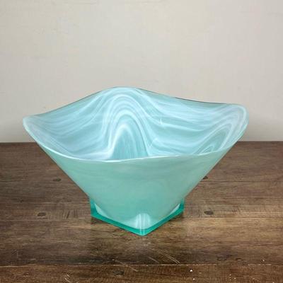 SLAG GLASS BOWL | Slag glass light blue bowl. Dimensions: h. 6 x dia. 12 in
