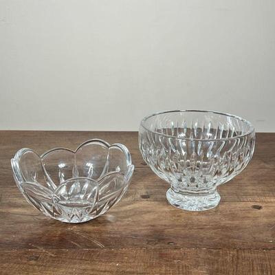 (2pc) Small Glass Bowls | Two small serving bowls the taller of the two is marked Waterford. - h. 4.25 x dia. 6 in (Larger of the two)
