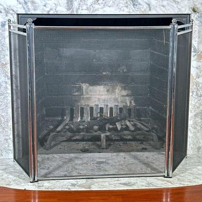 CHROME FIREPLACE SCREEN AFTER ALESSANDRO ALBRIZZI | Contemporary metal screen. Silver tone. - h. 31.5 x w. 53 in (approx overall)
