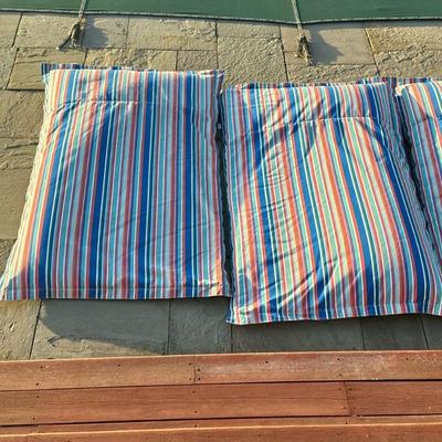 (4pc) FLOATING LUXURIES POOL FLOATS | Set of 4 striped upholstered pool floats by Sunbrella, For Frontgate by Floating Luxuries - h. 7 x...