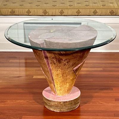 YOSHIO TAYLOR (American, b. 1945) FRAGMENT TABLE | Formerly a base of a large stone carving. Repurposed by the owner as a table, signed...