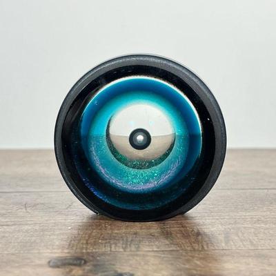 CORREIA ART GLASS PAPERWEIGHT, 1985 | Correia black/blue hand blown glass numbered ed. 103 / 200, with original receipt - w. 1.5 x dia. 3...