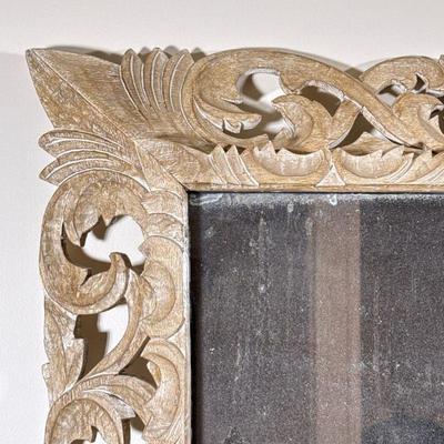 18th/19th CENTURY STYLE WHITEWASHED CARVED WALL MIRROR | French wood carved white wash mirror. - h. 55 x w. 36 in