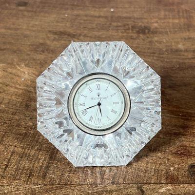 WATERFORD LISMORE CRYSTAL DIAMOND CLOCK | Waterford Lismore cut Crystal Diamond form desk clock Dimensions: h. 2.5 x w. 3.25 x d. 2.5 in
