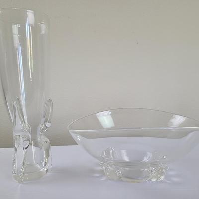 Steuben signed crystal vase and bowl