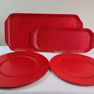 Ab Ary-Nybro Sweden Astrid Sampe Red bentwood serving platters