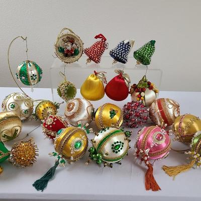 Vintage push pin and satin covered ornaments