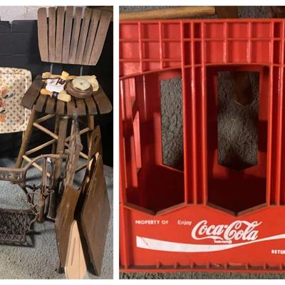 Coca Cola Crate, Vintage Singer Sewing Machine Base, Shaving Set, TV Tray And More