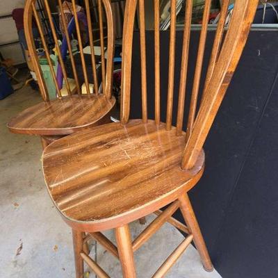 Pair Of Wooden Swivel Bar Stools