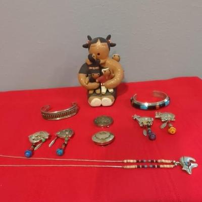 Cochiti Storyteller Figure & Native American Inspired Jewelry 