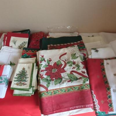 Lot Of Assorted Vintage Holiday Table Linens, Aprons & More