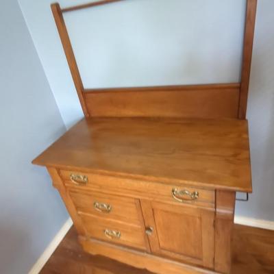 Vintage Oak Wash Stand Dry Sink Cabinet On Wheels