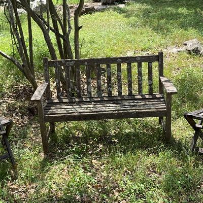 Teakwood Bench And 2 Folding Chairs 