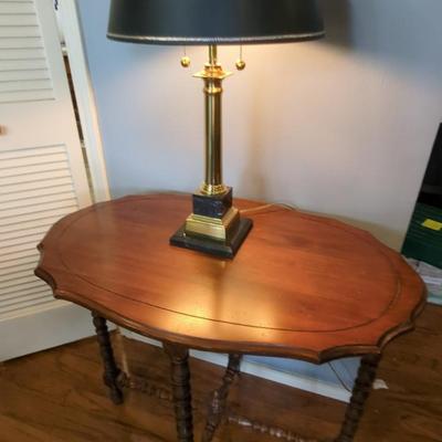 Chapman-style Brass & Stone Lamp & Victorian-style Oval Wood Parlour Table