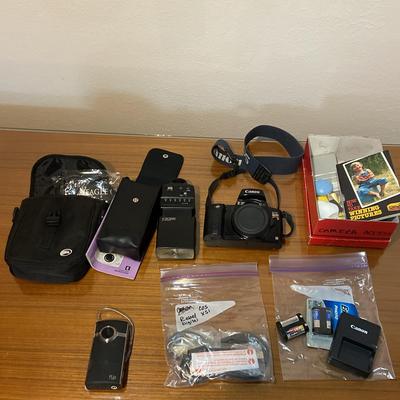Cannon Camera And Accessories + Flip Camera 