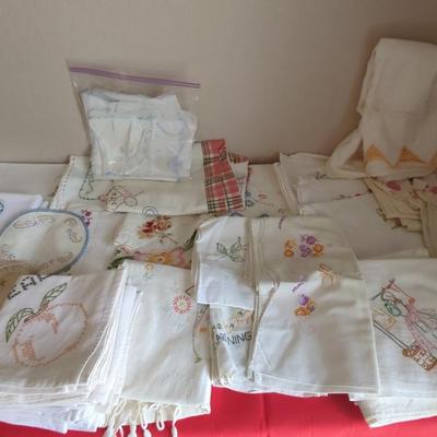 Mystery Lot Of Embroidered Table Linens & Textiles
