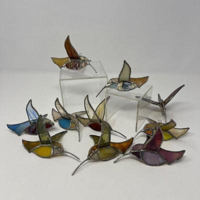 104 tenvintagestainedglasshummingbirdornaments