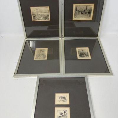 123 framedminiatureetchingcollectionsignedbyartistliselsalzer