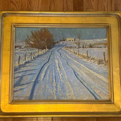48 snowcoveredranchroadbyzeehuang16x20originaloilpainting