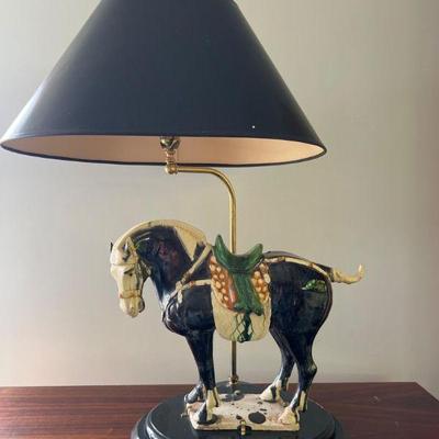 Vintage Ceramic Horse Statuary Table Lamp