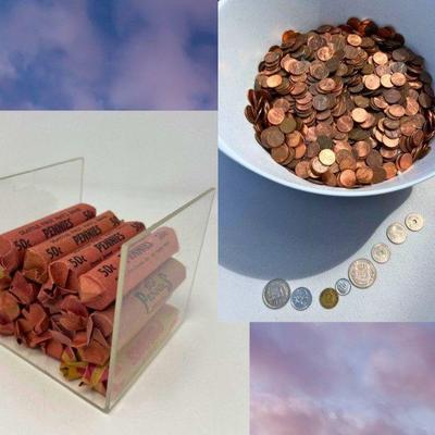 18 Fifty Cent Pre-Rolled & Bucket of Copper Pennies & More