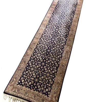 35 handknottedpersiantabrizrunnerrugnavyfloralpattern