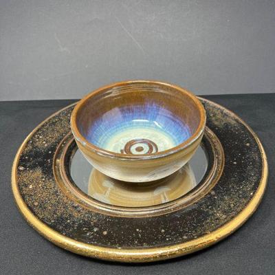 70 signedstudiopotterysethudsonmirror spencerglazedbowl