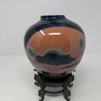Handcrafted Signed Glass Vase (1975)