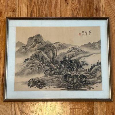 67 framedchineselandscapeinkpaintingonpaper