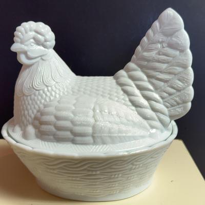 Large Milk Glass Chicken Nester 
