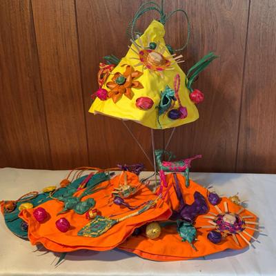 Vintage Festive Hats Embellished w/Raffia Figures 