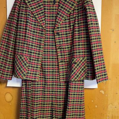 Two-Piece Vintage Plaid Dress w/Jacket 