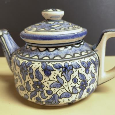 Blue and White Ceramic Teapot 