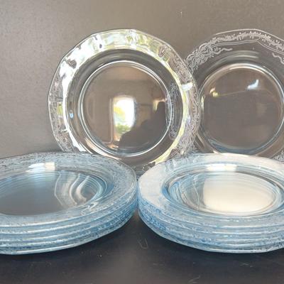 Fostoria 1940s June Blue Etched Glass Dessert Plates