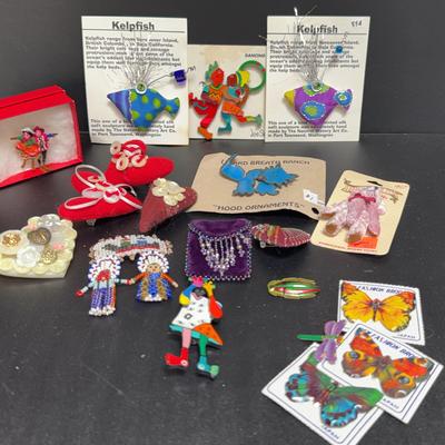 Joe Sam Art, Folk Art, Kelp Fish Pins 
