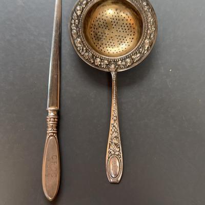 Sterling Letter Opener & Antique Tea Strainer