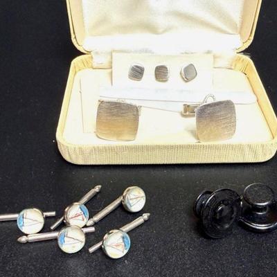 Sailboat Studs c 1937 & Sterling Cufflinks 