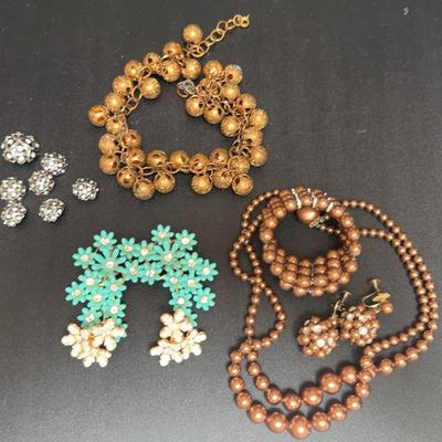 Mid Century Jewelry & Rhinestone Buttons 