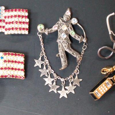 Swarovski Cell Phone Charm/Trademark Studios Stethoscope Pin/Rhinestone Flags 