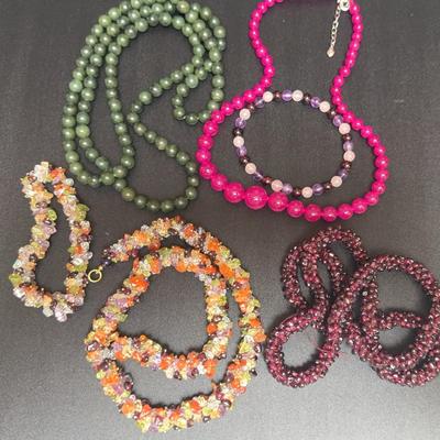 Stone Cluster & Beaded Necklaces 