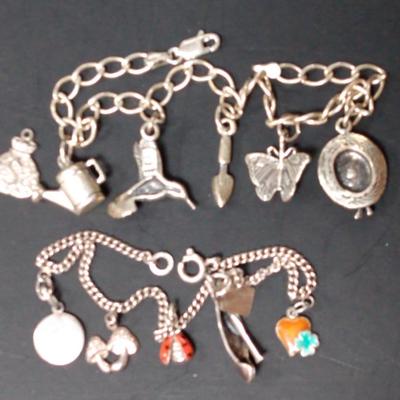 Charm Bracelets Some Stamped Sterling & 925 