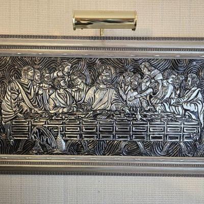 Carved Metallic Last Supper Relief - Light Display & Textured Backdrop	